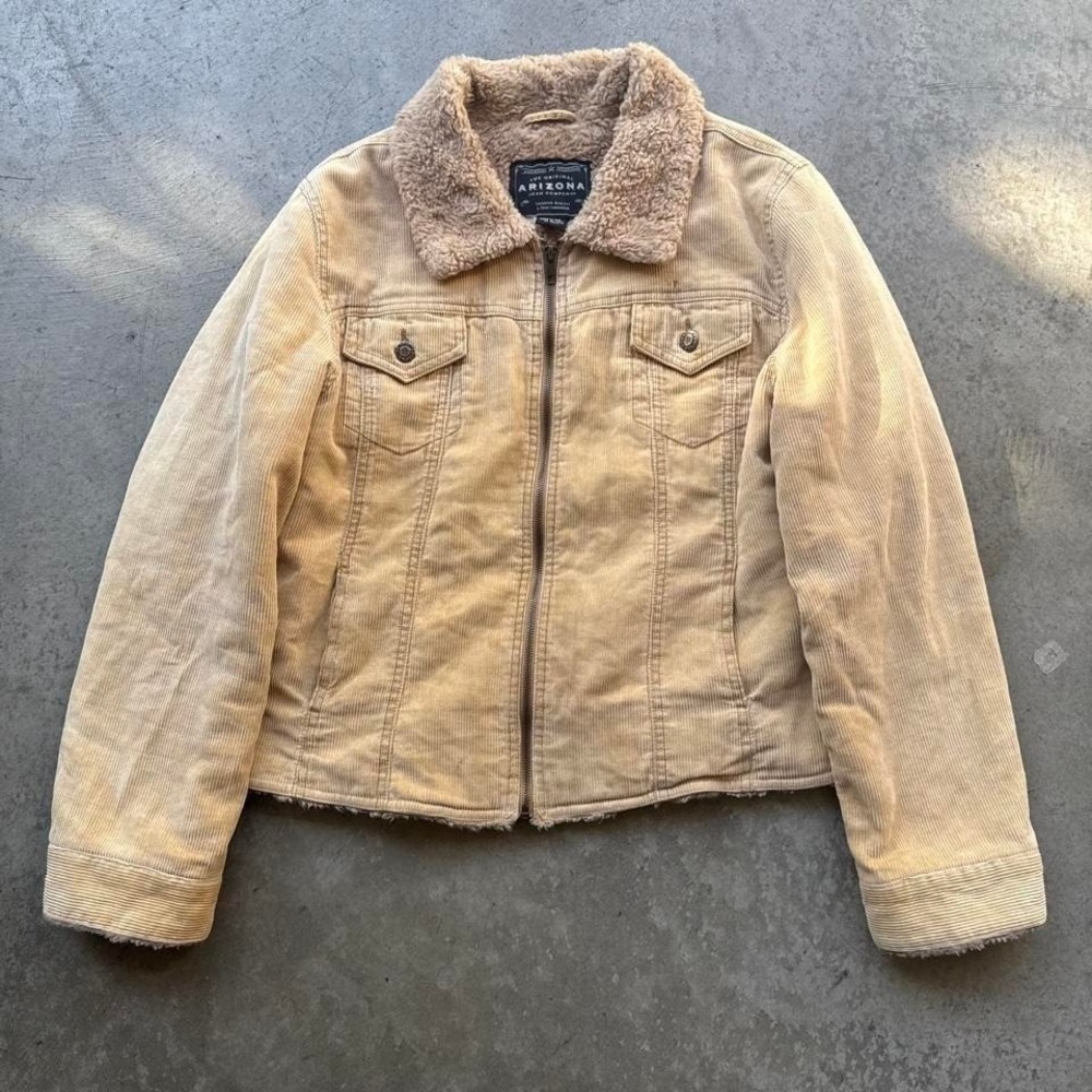 Early 2000s Arizona Jeans Fur Quilt Lined Beige Corduroy Bomber Zip Up Jacket